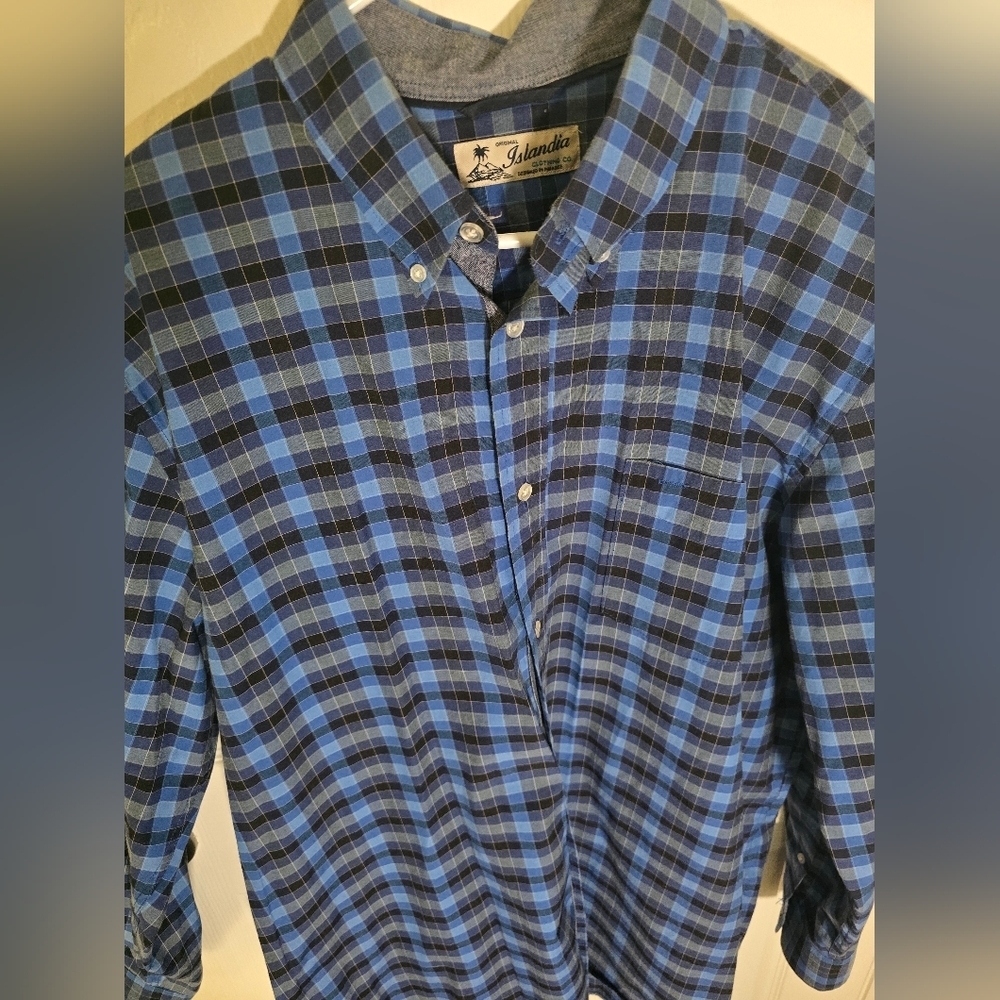 Islandia Mens Collared Button Up Blue Plaid Long Sleeve Top XXL - Picture 8 of 11